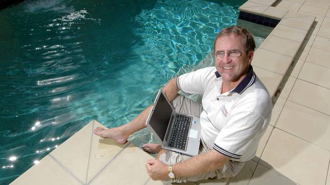 John O'Brien crunching the numbers pool side