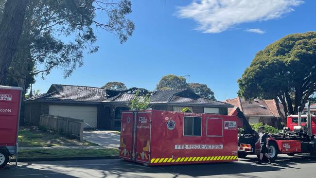 Fire Rescue Victoria and Victoria Police on the scene of a house fire in Vermont South Monday morning.