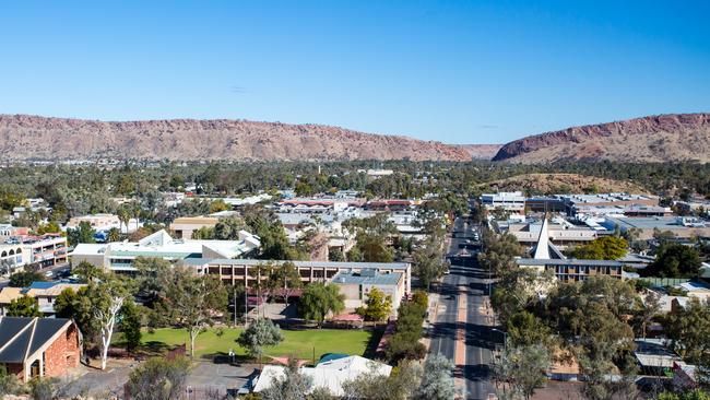 View from Anzac Hill down Hartley St on a fine winter's day in Alice Springs, Northern Territory, Australia