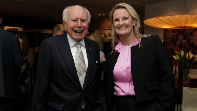 Former prime minister John Howard with Ro Knox at a fundraising cocktail party. Picture: Jane Dempster