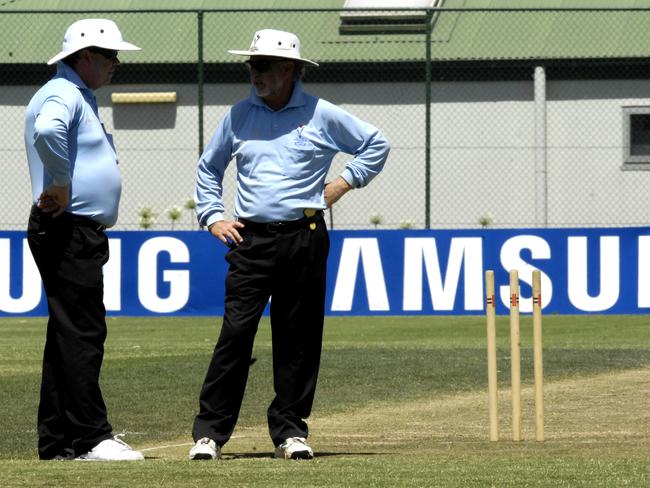 Play was delayed at Windy Hill as wind kept blowing the bails off.