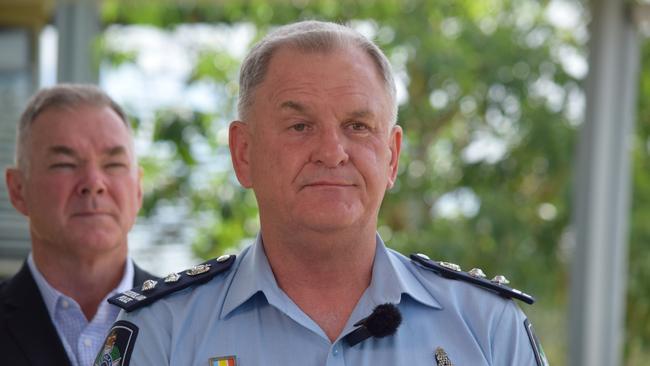 The police memorial service in Townsville for constables Rachel McCrow and Matthew Arnold. Acting Superintendent John Hallam speaks to the media.