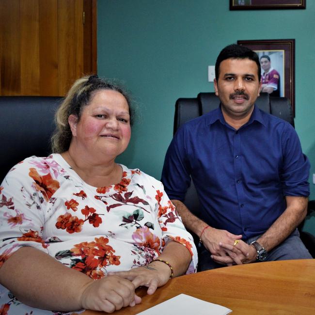 Cherbourg mayor Elvie Sandow with CEO Chatur Zala.