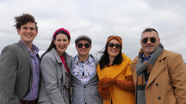 Nathan Atkinson, Lucy Boland, Cooper Morton, Jacinta Boland and Scott Morton at the Ergon Energy 2021 Warwick Picnic Day Races.