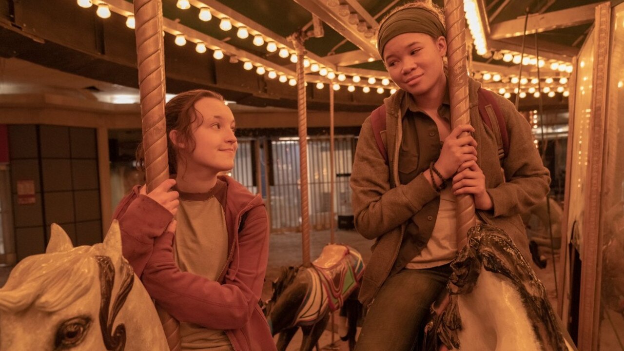 Ellie and Riley share a moment on an old shopping mall merry-go-round. Picture: HBO/Binge