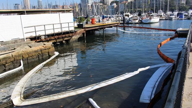 Marina staff and authorities are working to contain and clean up the spill.
