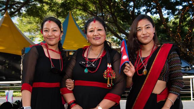 Sweta Maharjan, Sunita Maharjan and Ashona Maharjan at the 2024 Darwin Nepalese Festival. Picture: Pema Tamang Pakhrin