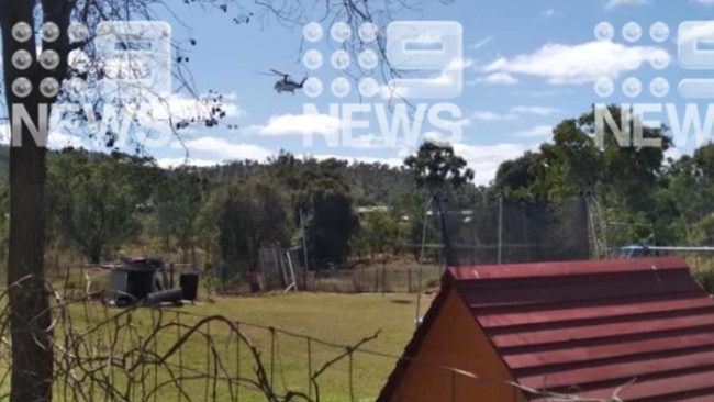 A rescue helicopter lands at the scene of a shooting at Bogie, in north Queensland. Picture: Nine News