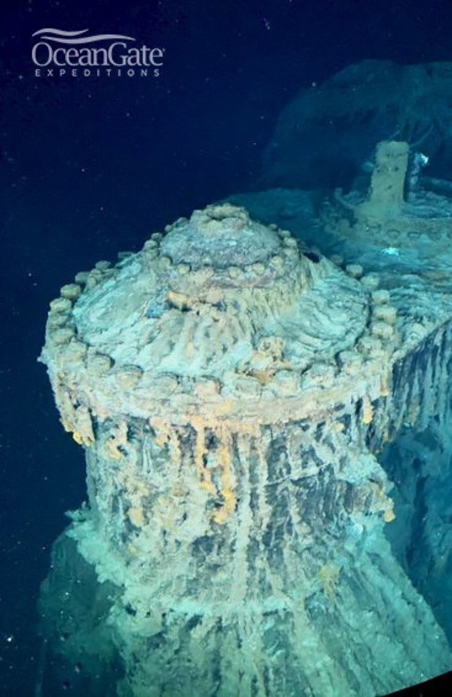 The reciprocating engines of the sunken Titanic, captured by an OceanGate Mission Specialist, Arthus, through the Titan submersible's viewport. Picture: OceanGate/Facebook