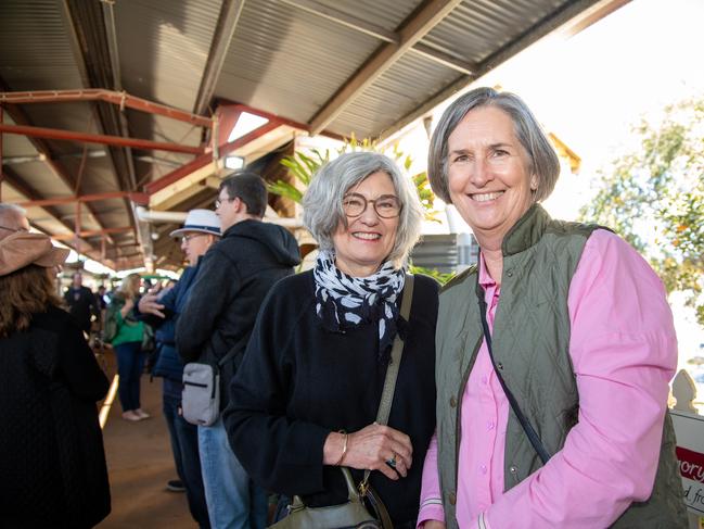 Pauline Green (left) and Kym Murray on the inaugural trip for the restored "Pride of Toowoomba" steam train from Drayton to Wyreema. Saturday May 18th, 2024 Picture: Bev Lacey