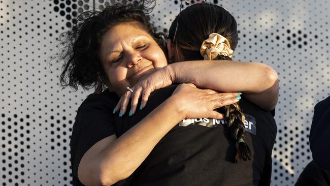 Mechelle Turvey thanks friends of her son Cassius, during a vigil in Perth for the teenager who was fatally bashed last month. Picture: Getty Images