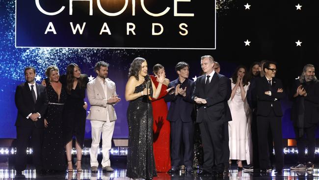 The cast of Oppenheimer and Christopher Nolan accept the Best Picture Award onstage during the 29th Annual Critics Choice Awards at Barker Hangar on January 14, 2024 in Santa Monica, California. Picture: Kevin Winter/Getty Images for Critics Choice Association