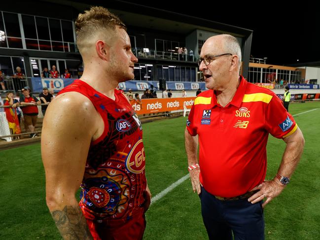 Gold Coast Suns chairman Tony Cochrane (right) and Brandon Ellis. Picture: Michael Willson/AFL Photos via Getty Images.