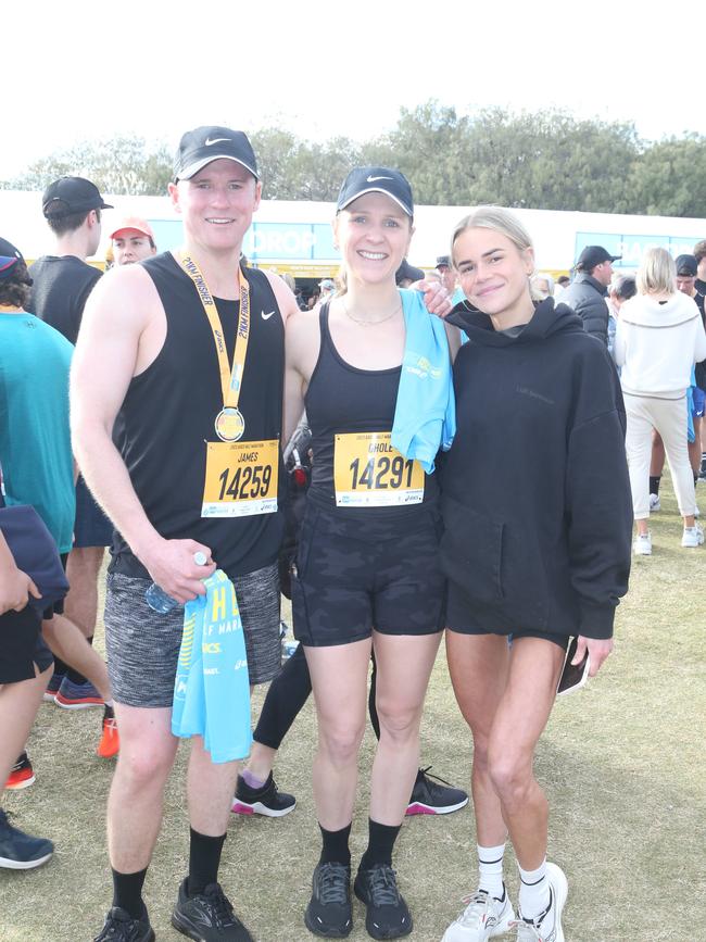Gold Coast Marathon 2023 James Hoare, Georgia Hole and Sam Duffy. 1 July 2023 Southport Picture by Richard Gosling