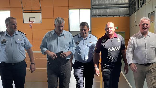 Detective Inspector Kevin Goan, Police Minister Mark Ryan, Youth Crime Taskforce Commander George Marchesini, Mulgrave MP Curtis Pitt and Cairns MP Michael Healey at the PCYC to announce a $250,000 contract for the JT Academy. Picture: Alison Paterson