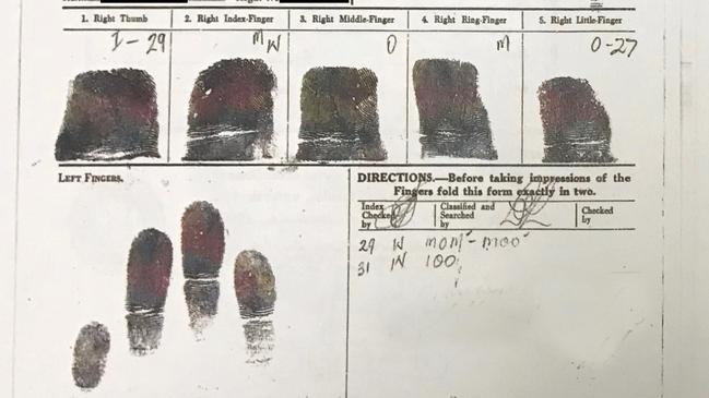 The fingerprints that helped catch serial paedophile Jack Keith King. Picture: NSW Police