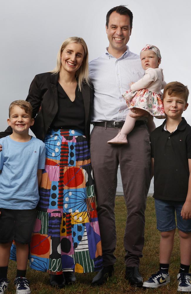 Josh with wife Holly Irving and children Ted 5, Elsie 8 months and Alfie 7. Labor member for Elwick in the Legislative Council Josh Willie will run for a seat in the electorate of Clark for Labor in the House of Assembly at the next state election. Picture: Nikki Davis-Jones