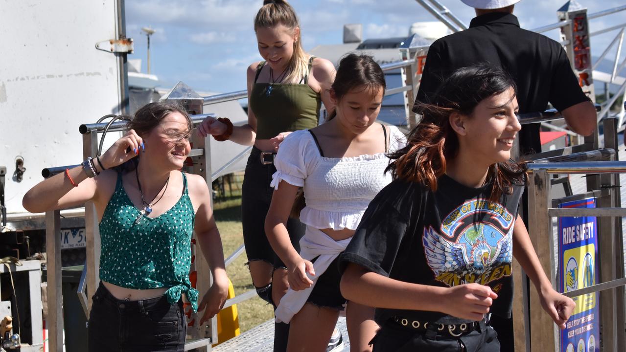 A group off to try out the next ride at the Bowen Show. Picture: Kirra Grimes