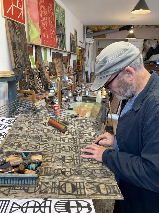 Adelaide Fringe 2025 poster design winner, UK artist and printmaker John Pedder, at work in his studio Picture: Supplied by Adelaide Fringe