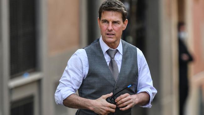 Cruise is pictured during the filming of 