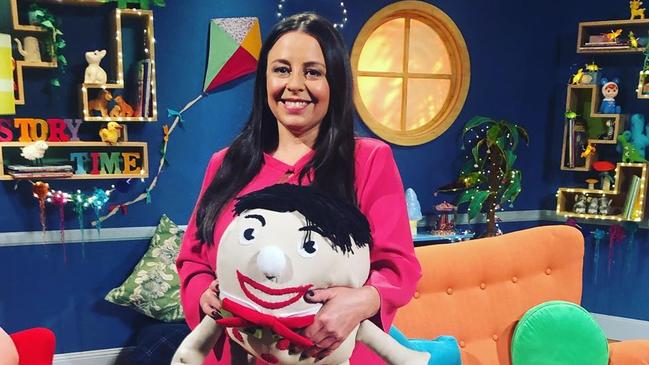 Myf Warhurst filming episode of Play School