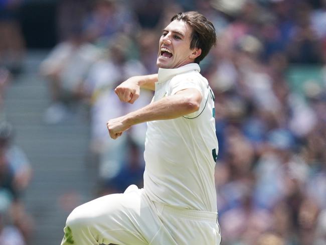 Pat Cummins of Australia celebrates the wicket of Tom Latham of New Zealand on day 3 of the Boxing Day Test match between Australia and New Zealand at the MCG in Melbourne, Saturday, December 28, 2019. (AAP Image/Michael Dodge) NO ARCHIVING, EDITORIAL USE ONLY, IMAGES TO BE USED FOR NEWS REPORTING PURPOSES ONLY, NO COMMERCIAL USE WHATSOEVER, NO USE IN BOOKS WITHOUT PRIOR WRITTEN CONSENT FROM AAP