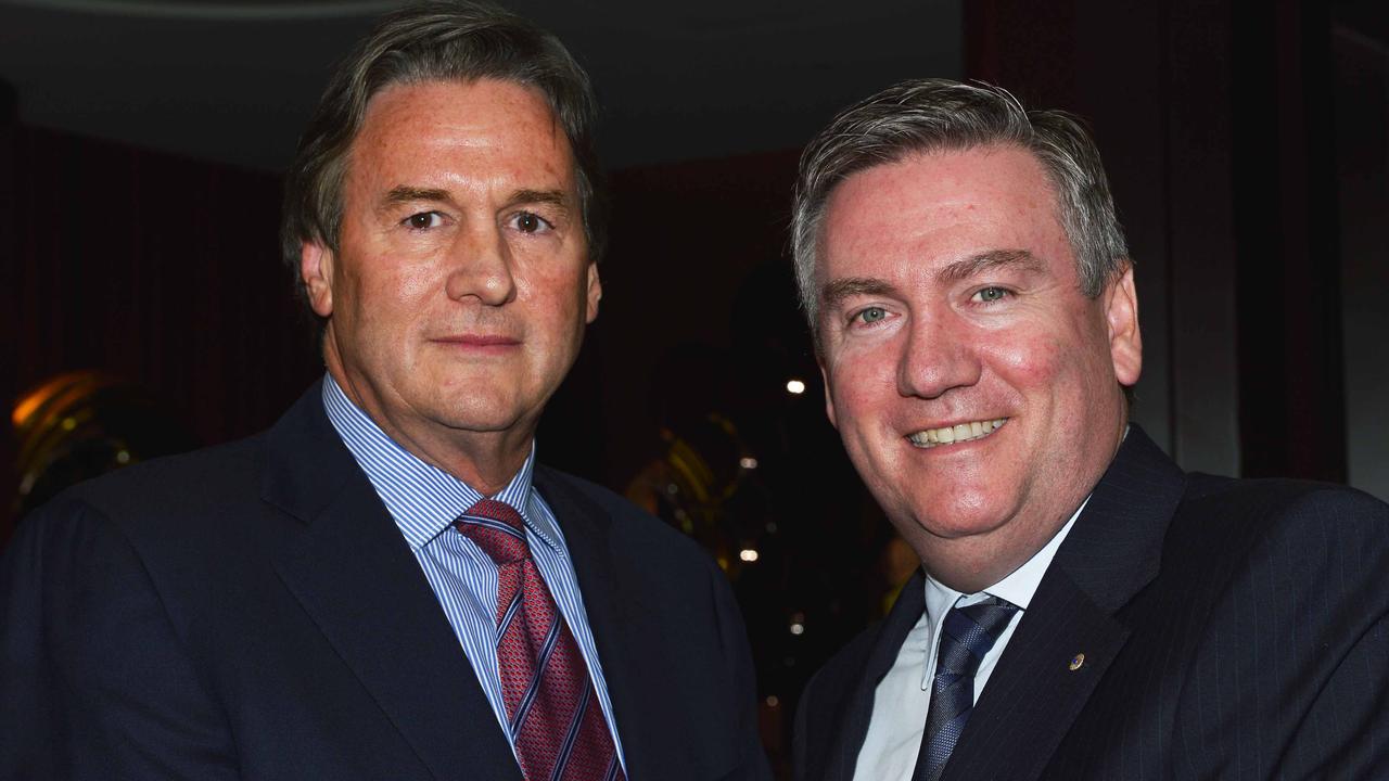 Jeff Browne, seen here with great mate and former Collingwood president Eddie McGuire, will challenge for the Collingwood presidency.