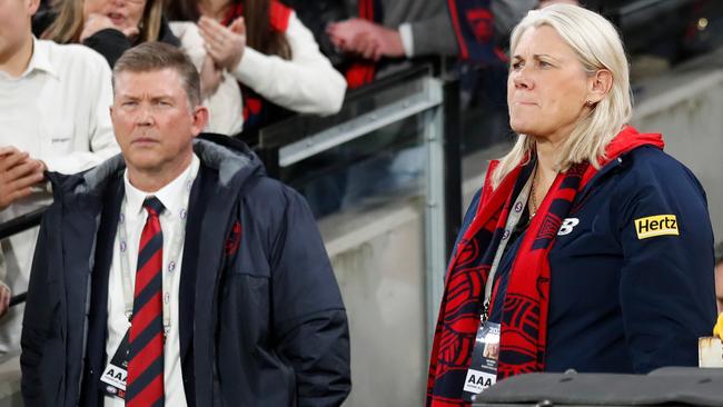 Melbourne president Kate Roffey with club CEO Gary Pert. Picture: Getty Images