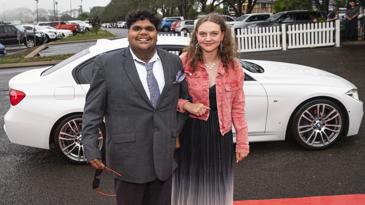 Graduate Jerrell Binge with partner Lizzie Crocker at Clifford Park Special School formal at Clifford Park Racecourse, Wednesday, November 20, 2024. Picture: Kevin Farmer