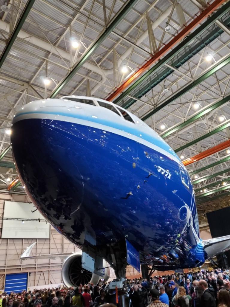 Boeing showed off the new 777X to employees. Picture: Boeing Employee/ Supplied Source: Twitter #766