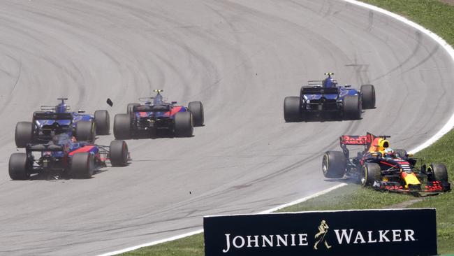 Daniel Ricciardo spins off on Lap 1 of the Brazilian Grand Prix.