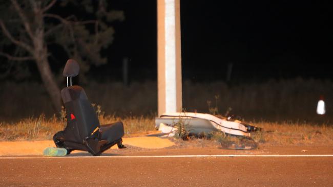 A seat lies on the road near the crashed car. Picture: Yuri Kouzmin