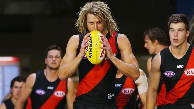 Humble Bombers leader Dyson Heppell torched Hawthorn last night and then deflected all the praise onto his teammates. Picture: Getty Images