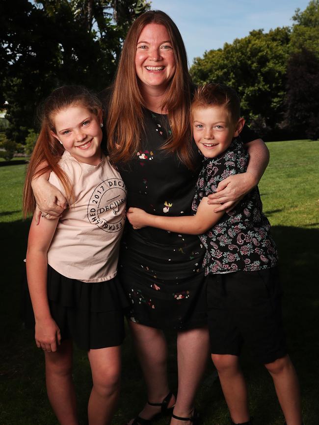 Sarah with children Molly 11 and Thomas 7. Picture: Nikki Davis-Jones