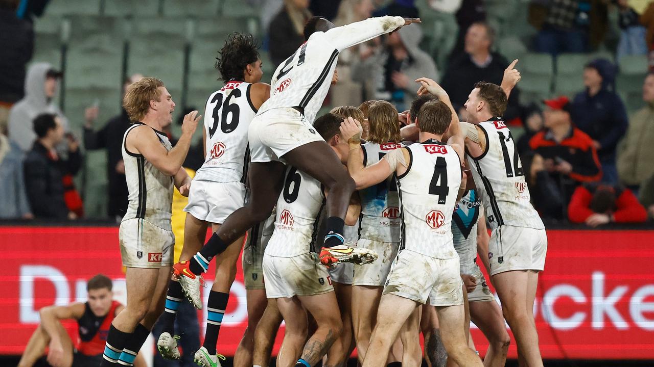 Dan Houston was mobbed my teammates after his incredible goal. Picture: Getty Images