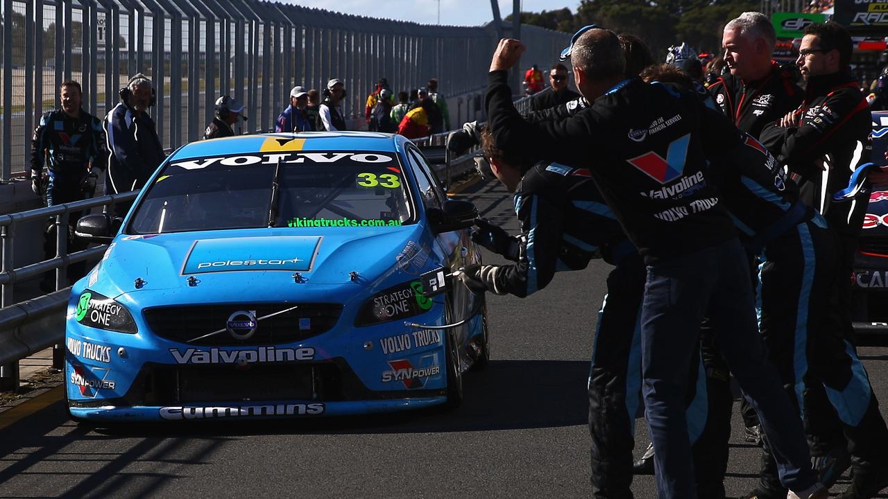 Members of GRM celebrate after Scott McLaughlin won at Phillip Island in 2014. Picture: Robert Cianflone