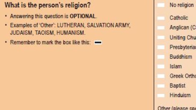The 2016 Census question, with ‘No religion’ response option at the top. Source: ABS
