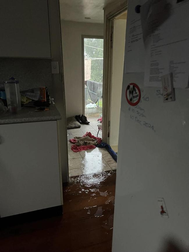 Water leaking through the second story of the two-storey rental home on Fairford Rd, Ingham, during the Hinchinbrook severe weather and flooding disaster in early February. Picture: Supplied