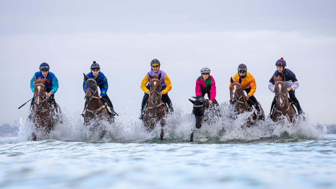 Kent Price horses train in the surf at Keast Park, Seaford. Picture: Jason Edwards