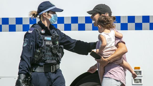 A protester clashing with police at the weekend protest.