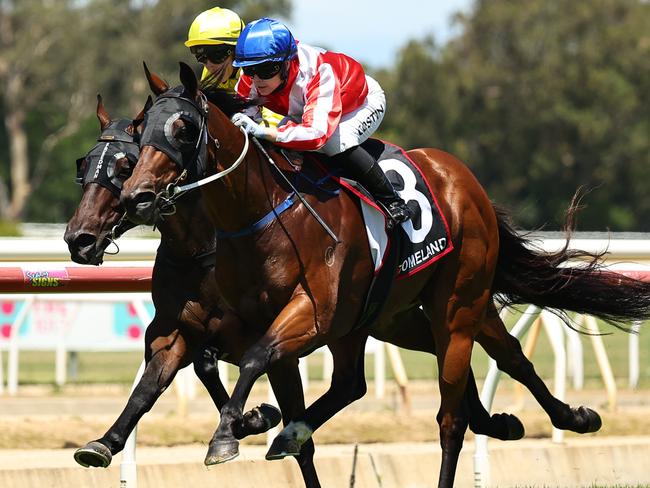 WYONG, AUSTRALIA - JANUARY 11: Winona Costin riding Grand Impact win Race 4 Domeland during Sydney Racing: Wyong 150th Anniversary And The Lakes Race Day at Wyong Racecourse on January 11, 2025 in Wyong, Australia. (Photo by Jeremy Ng/Getty Images)