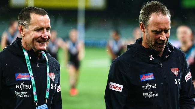 John Worsfold delivered a response to the frustrated Bomber faithful. Picture: Getty Images