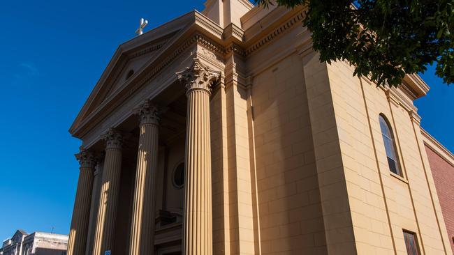 The neighbouring Our Lady of Victories’ Glenelg Catholic church escaped damage. Picture: NCA NewsWire / Naomi Jellicoe