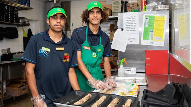 Centralian Senior College students James Bruce, 16, and Lawrence Squires, 16, on their work experience placement at Subway recently. Photo: EMMA MURRAY