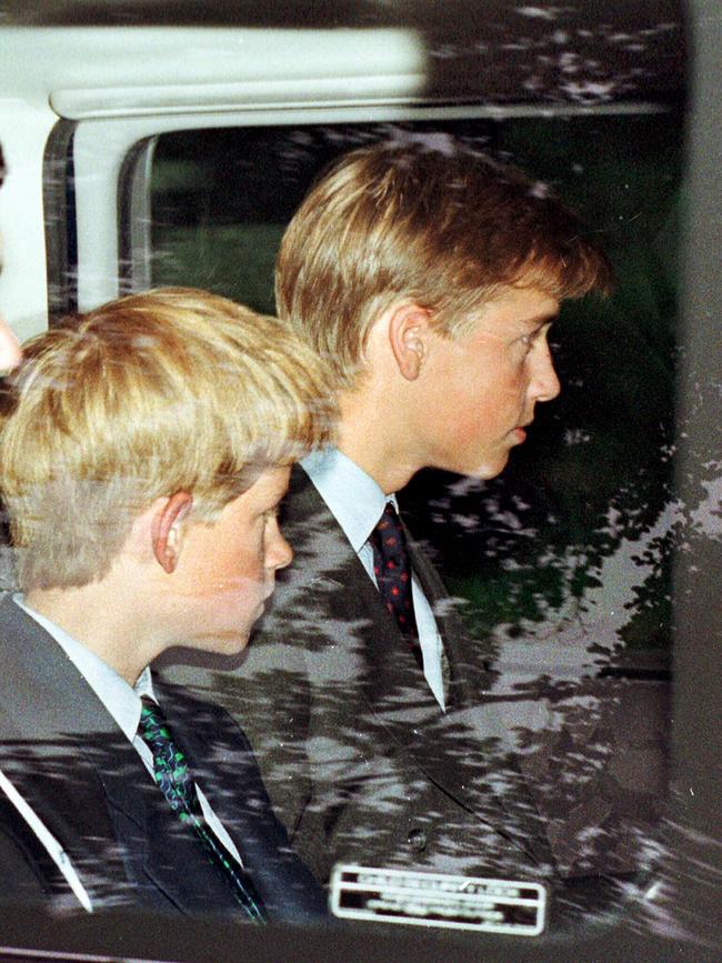 Prince Harry and Prince William are pictured in car on their way to a first anniversary memorial service for their mother, Princess Diana. Picture: File