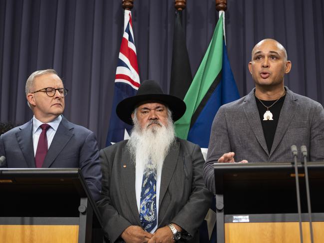 CANBERRA, AUSTRALIA - MARCH 23: Prime Minister, Anthony Albanese holds a press conference with the Minister for Indigenous Australians, Linda Burney, the Attorney-General, Mark Dreyfus, Senator Malarndirri McCarthy, Senator Patrick Dodson, and members of the Referendum Working Group hold a press conference at Parliament house in Canberra. Picture: NCA NewsWire / Martin Ollman