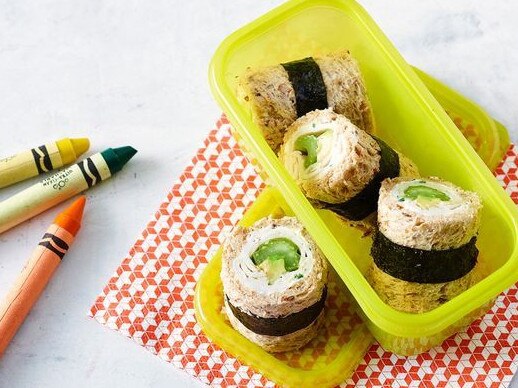 Chicken and avocado sushi sandwich.