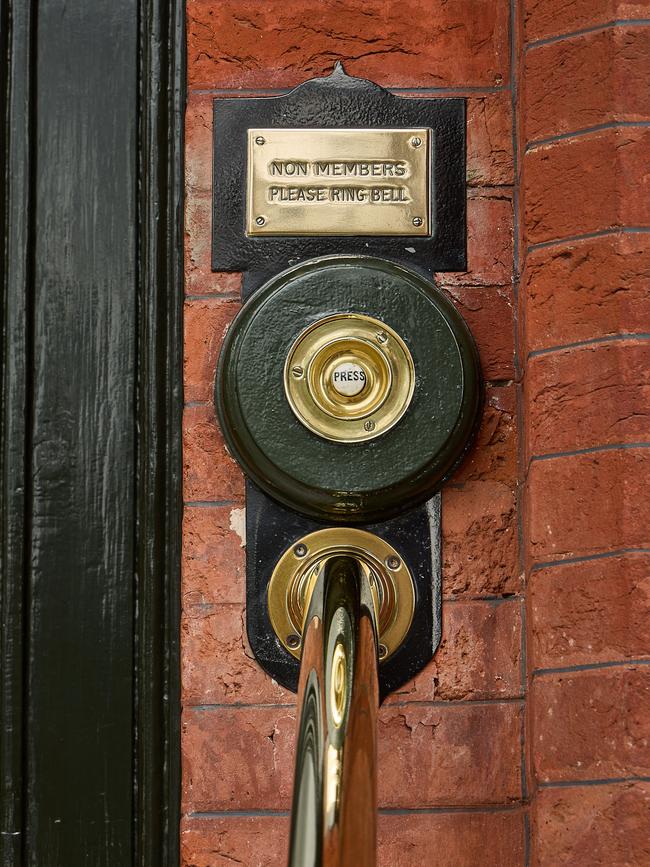 A small gold plaque above a door bell at the Adelaide Club states: “non members please ring bell”. Picture: Matt Loxton