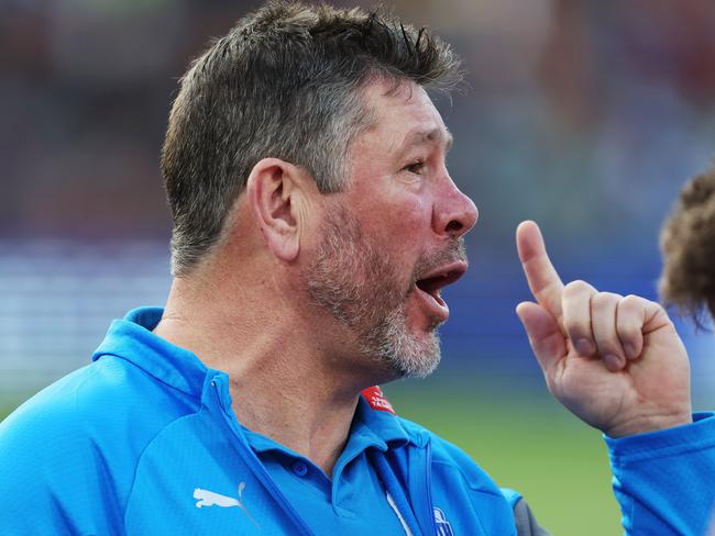 ADELAIDE, AUSTRALIA - JULY 01: Brett Ratten, Assistant Coach of the Kangaroos during the 2023 AFL Round 16 match between the Adelaide Crows and the North Melbourne Kangaroos at Adelaide Oval on July 1, 2023 in Adelaide, Australia. (Photo by James Elsby/AFL Photos via Getty Images)