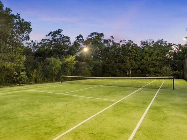 The championship north-south tennis court.